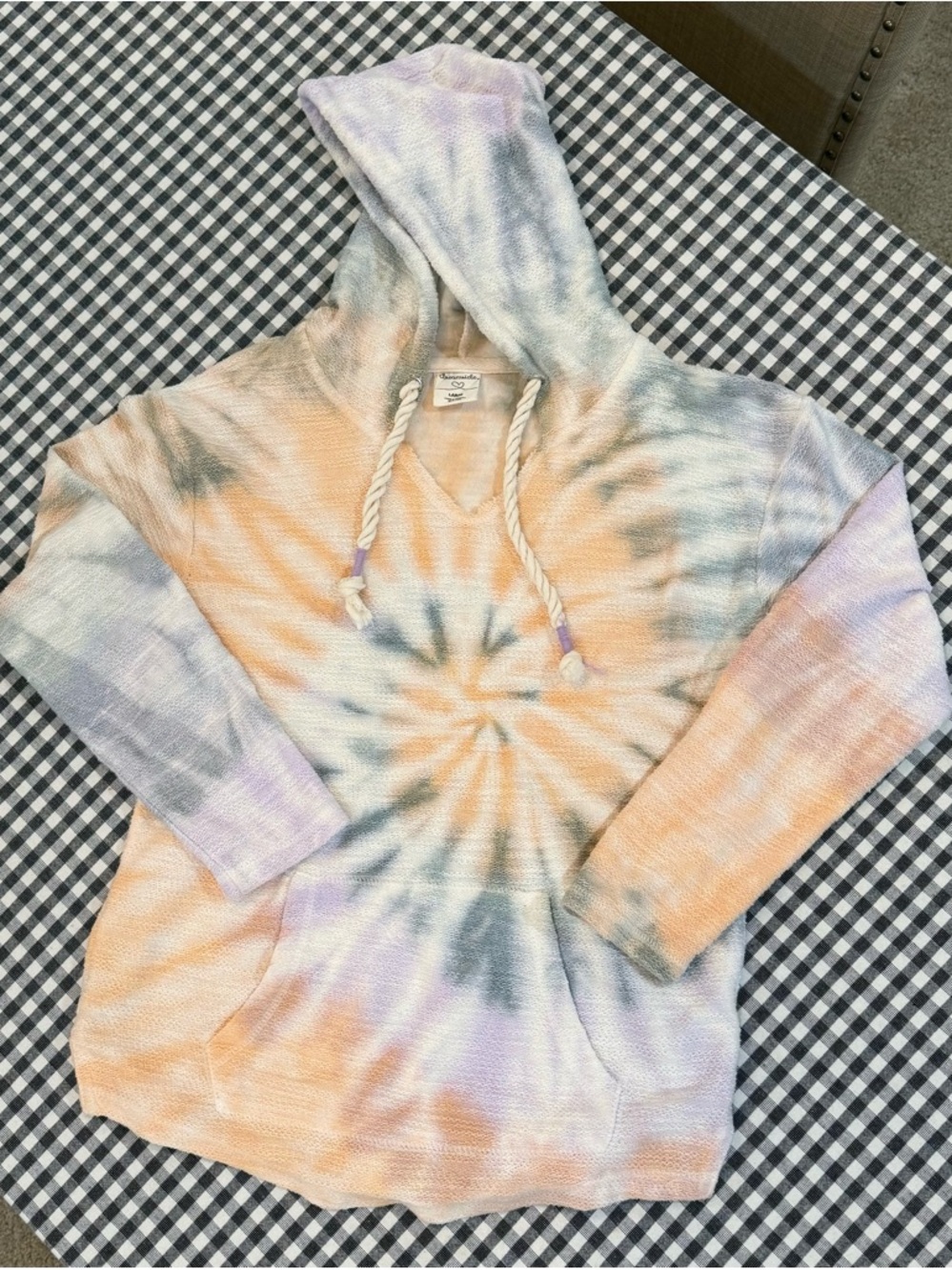 Dreamsicle Women's Tie Dye Beach Hoodie Pastel Swirl Rope Knit Pullover size L